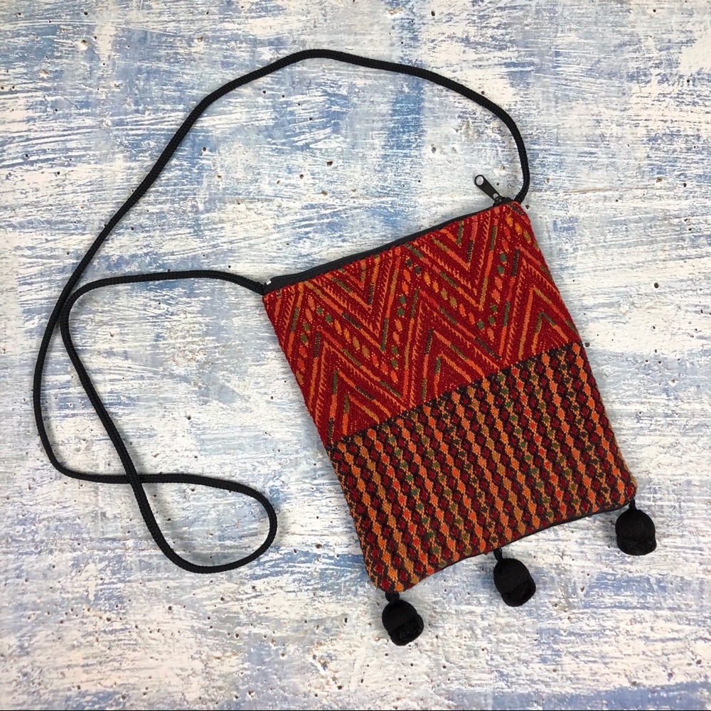 Woven boho crossbody tapestry bag rust orange red
